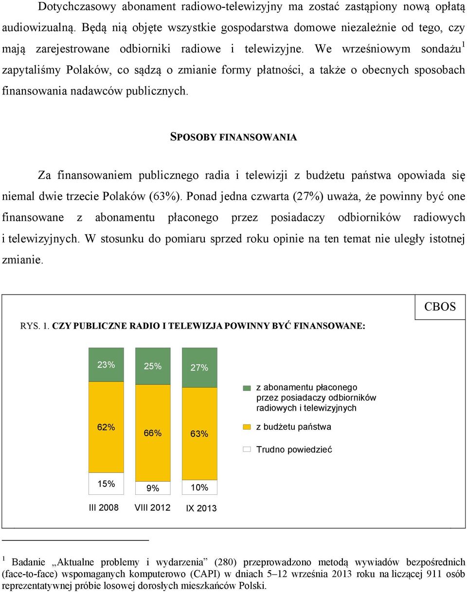 We wrześniowym sondażu 1 zapytaliśmy Polaków, co sądzą o zmianie formy płatności, a także o obecnych sposobach finansowania nadawców publicznych.