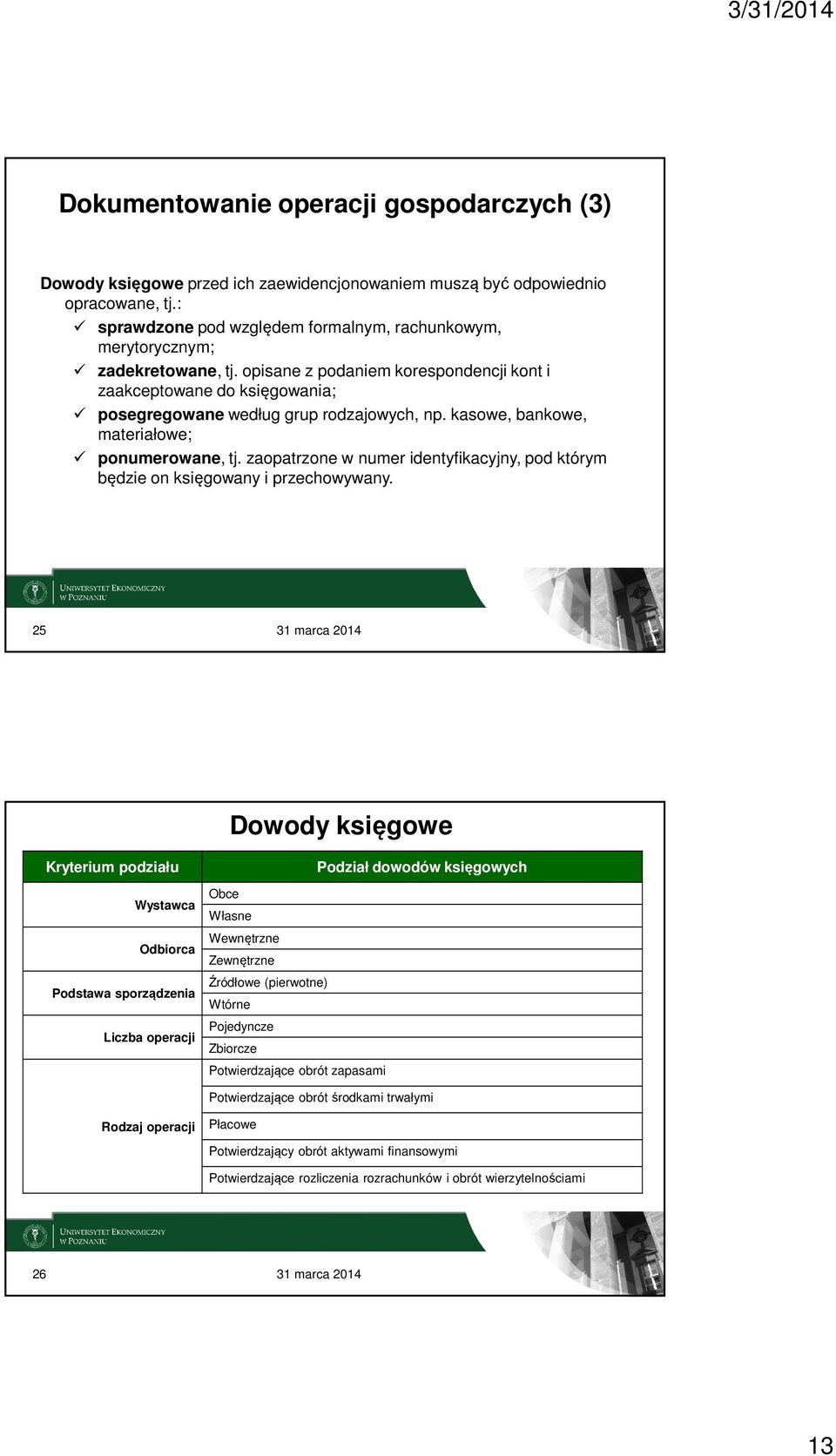 kasowe, bankowe, materiałowe; ponumerowane, tj. zaopatrzone w numer identyfikacyjny, pod którym będzie on księgowany i przechowywany.