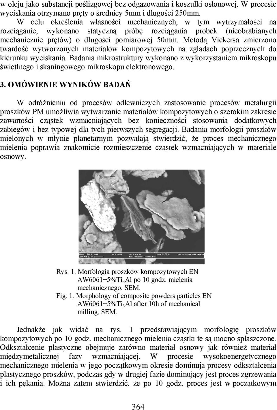 Metodą Vickersa zmierzono twardość wytworzonych materiałów kompozytowych na zgładach poprzecznych do kierunku wyciskania.