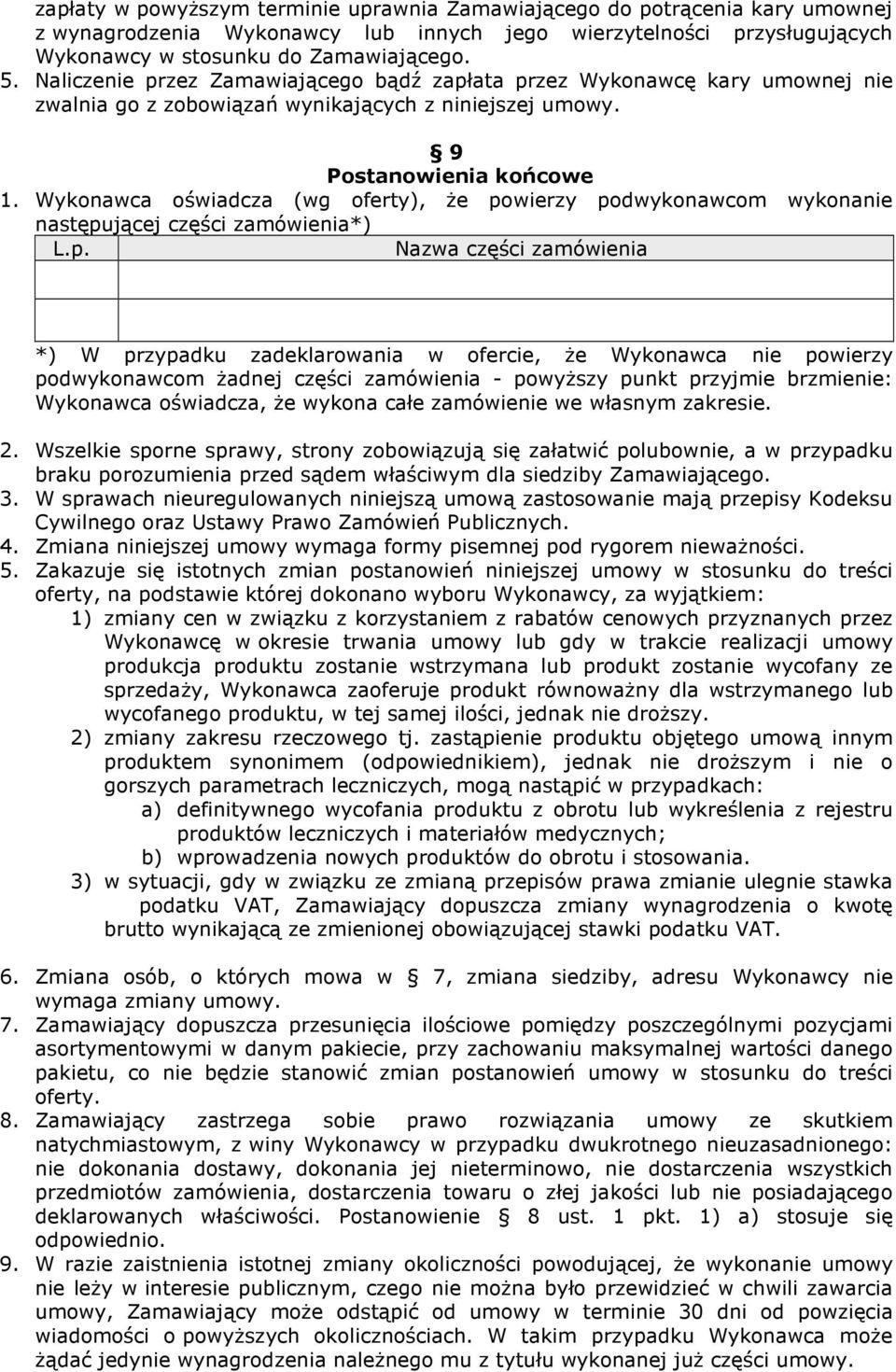 Wykonawca oświadcza (wg oferty), że po