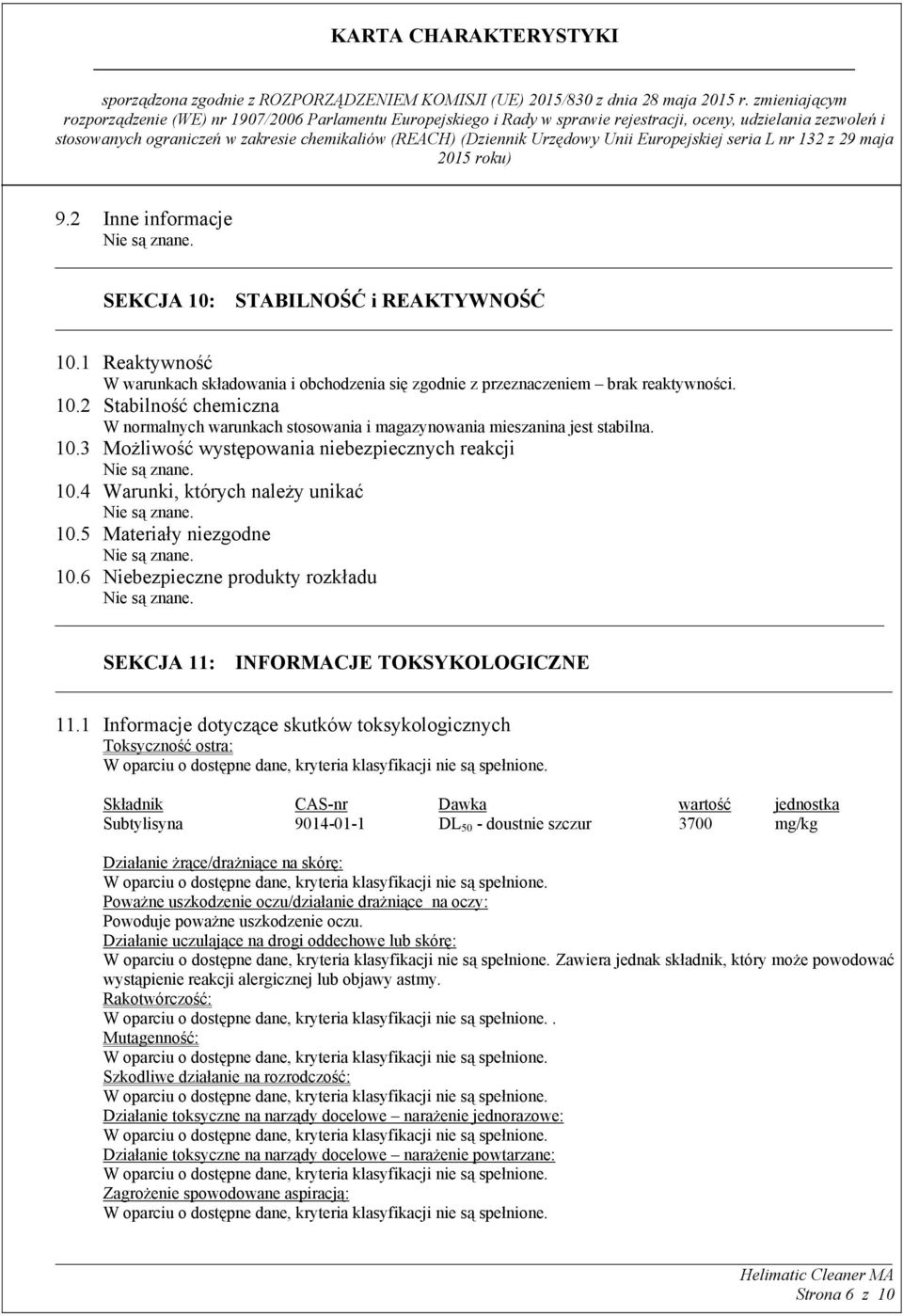 SEKCJA 11: INFORMACJE TOKSYKOLOGICZNE 11.