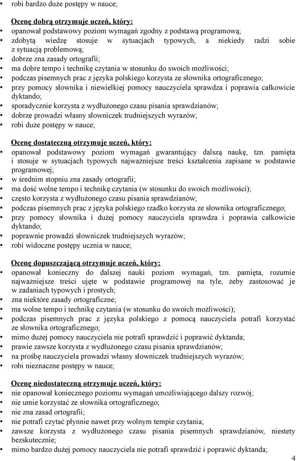 ortograficznego; przy pomocy słownika i niewielkiej pomocy nauczyciela sprawdza i poprawia całkowicie dyktando; sporadycznie korzysta z wydłużonego czasu pisania sprawdzianów; dobrze prowadzi własny