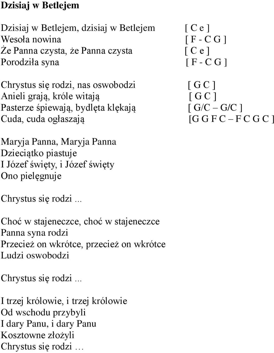 Panna Dzieciątko piastuje I Józef święty, i Józef święty Ono pielęgnuje Chrystus się rodzi.