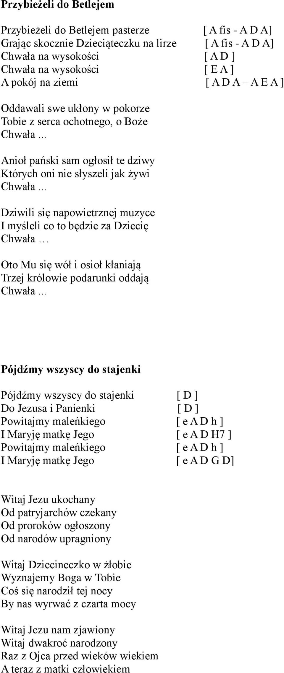 to będzie za Dziecię Chwała Oto Mu się wół i osioł kłaniają Trzej królowie podarunki oddają Pójdźmy wszyscy do stajenki Pójdźmy wszyscy do stajenki [ D ] Do Jezusa i Panienki [ D ] Powitajmy