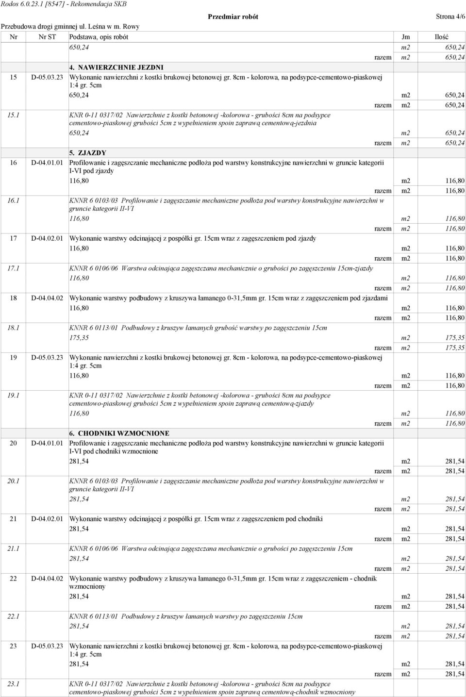 01 Profilowanie i zagęszczanie mechaniczne podłoża pod warstwy konstrukcyjne nawierzchni w gruncie kategorii I-VI pod zjazdy 16.