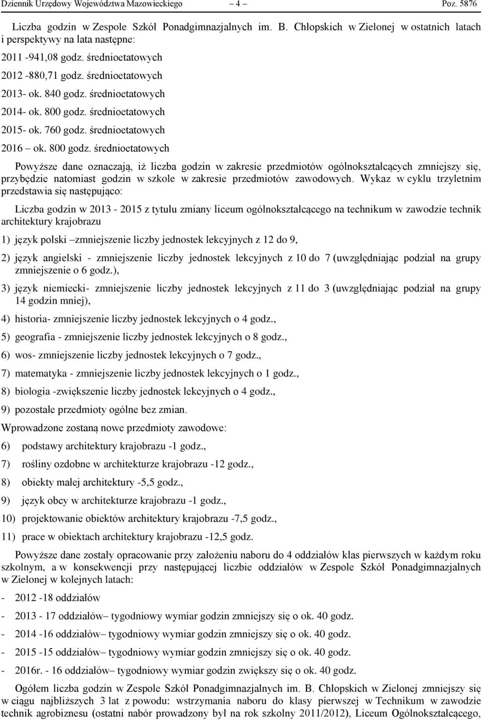 średnioetatowych 2015- ok. 760 godz. średnioetatowych 2016 ok. 800 godz.