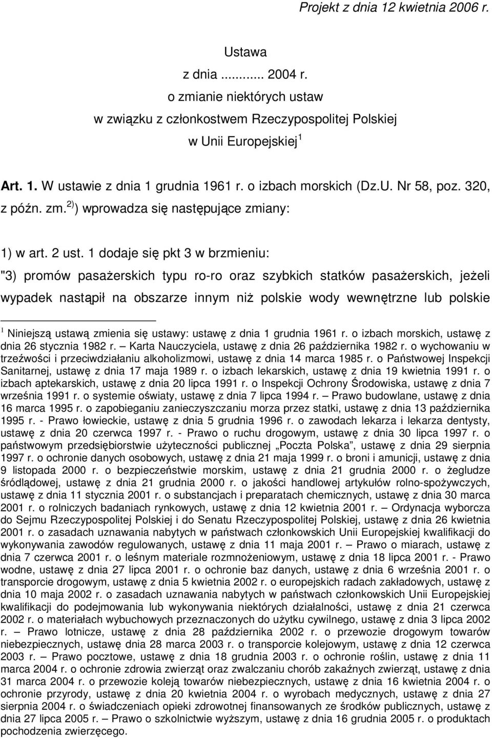 1 dodaje się pkt 3 w brzmieniu: "3) promów pasażerskich typu ro-ro oraz szybkich statków pasażerskich, jeżeli wypadek nastąpił na obszarze innym niż polskie wody wewnętrzne lub polskie 1 Niniejszą