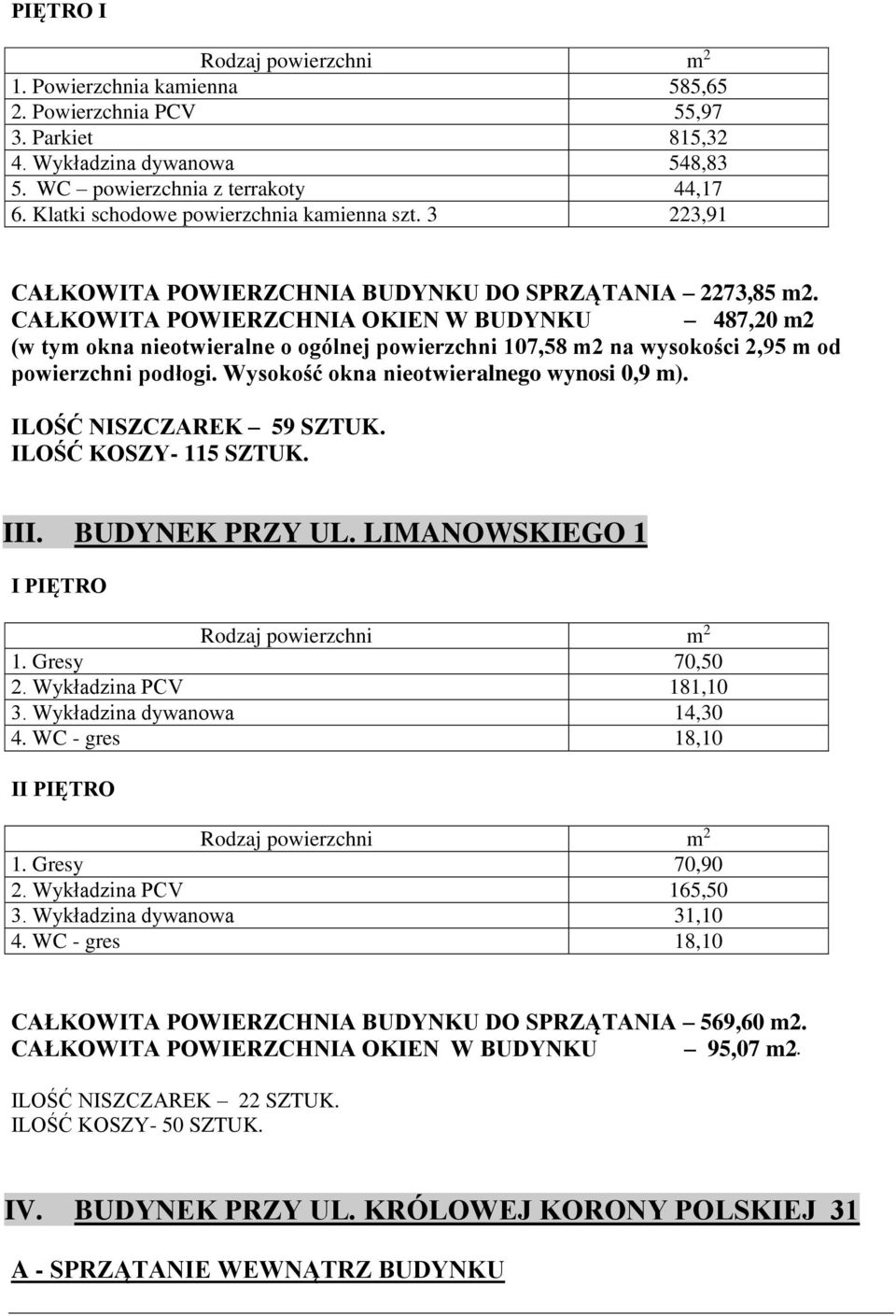 CAŁKOWITA POWIERZCHNIA OKIEN W BUDYNKU 487,20 m2 (w tym okna nieotwieralne o ogólnej powierzchni 107,58 m2 na wysokości 2,95 m od powierzchni podłogi. Wysokość okna nieotwieralnego wynosi 0,9 m).