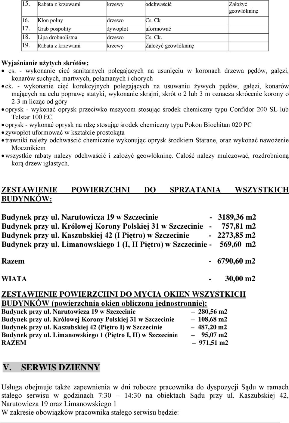 - wykonanie cięć sanitarnych polegających na usunięciu w koronach drzewa pędów, gałęzi, konarów suchych, martwych, połamanych i chorych ck.