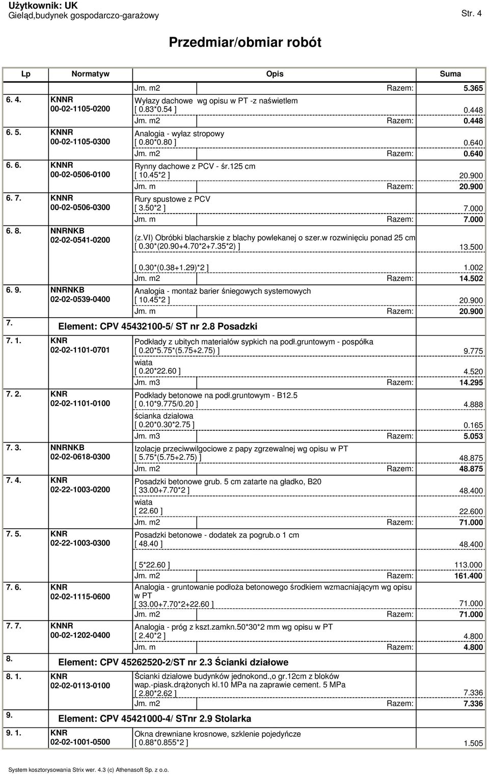 000 Jm. m Razem: 7.000 6. 8. NNRNKB 02-02-0541-0200 (z.vi) Obróbki blacharskie z blachy powlekanej o szer.w rozwinięciu ponad 25 cm [ 0.30*(20.90+4.70*2+7.35*2) ] 13.500 6. 9.