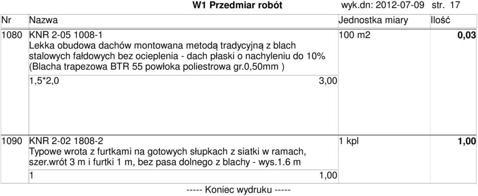 - dach płaski o nachyleniu do 10% (Blacha trapezowa BTR 55 powłoka poliestrowa gr.
