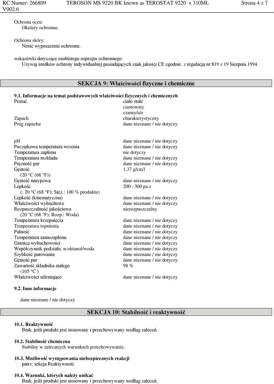 SEKCJA 9: Właściwości fizyczne i chemiczne 9.1.