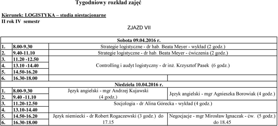 Język angielski - mgr Andrzej Kujawski Język angielski - mgr Agnieszka Borowiak (4 godz.) (4 godz.