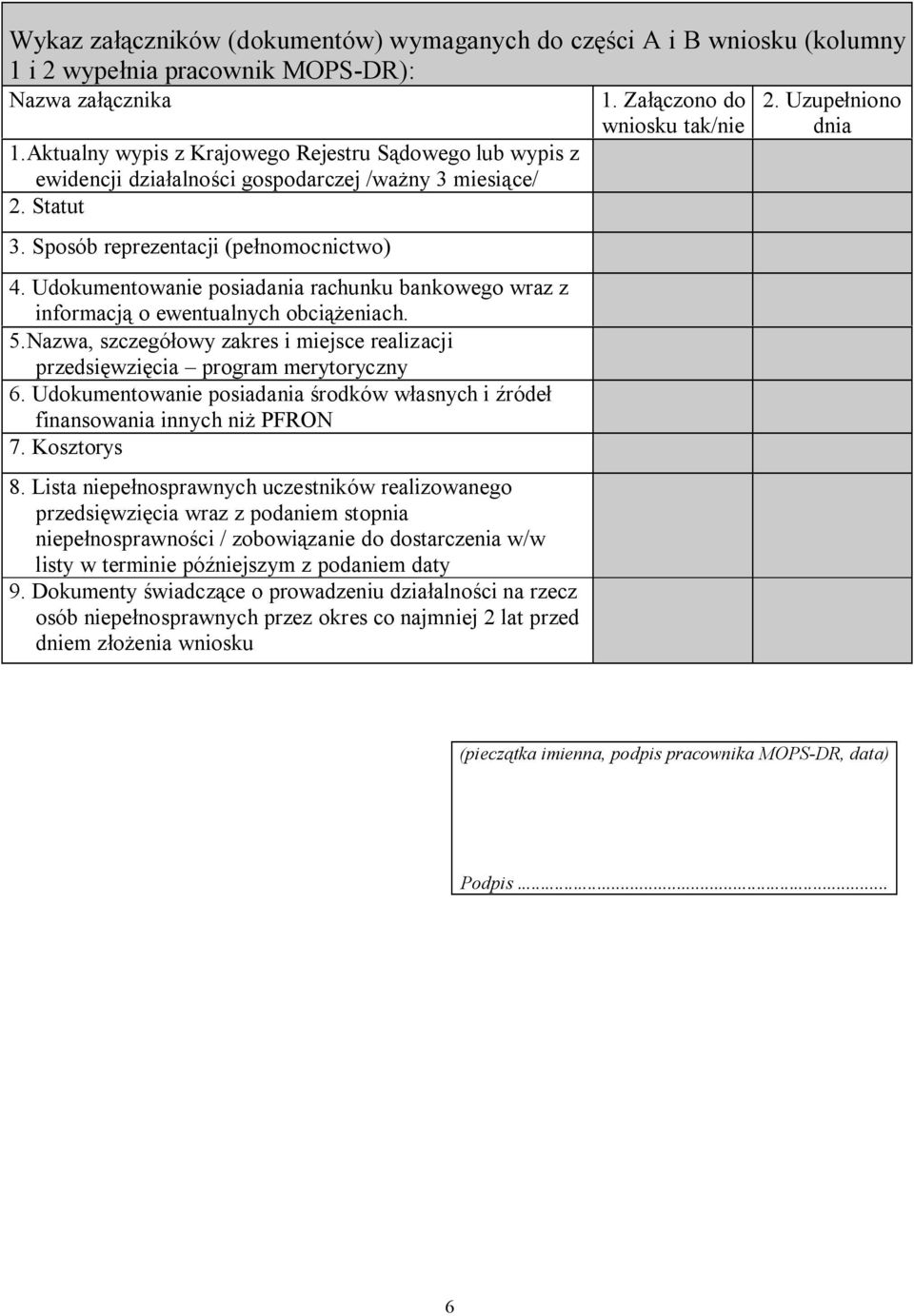 Udokumentowanie posiadania rachunku bankowego wraz z informacją o ewentualnych obciążeniach. 5.Nazwa, szczegółowy zakres i miejsce realizacji przedsięwzięcia program merytoryczny 6.