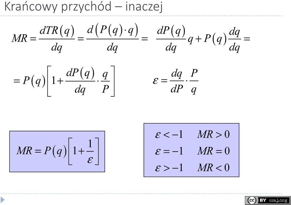 ( ) 1 dp q q = P q + dq P ε = dq P dp q MR = P (