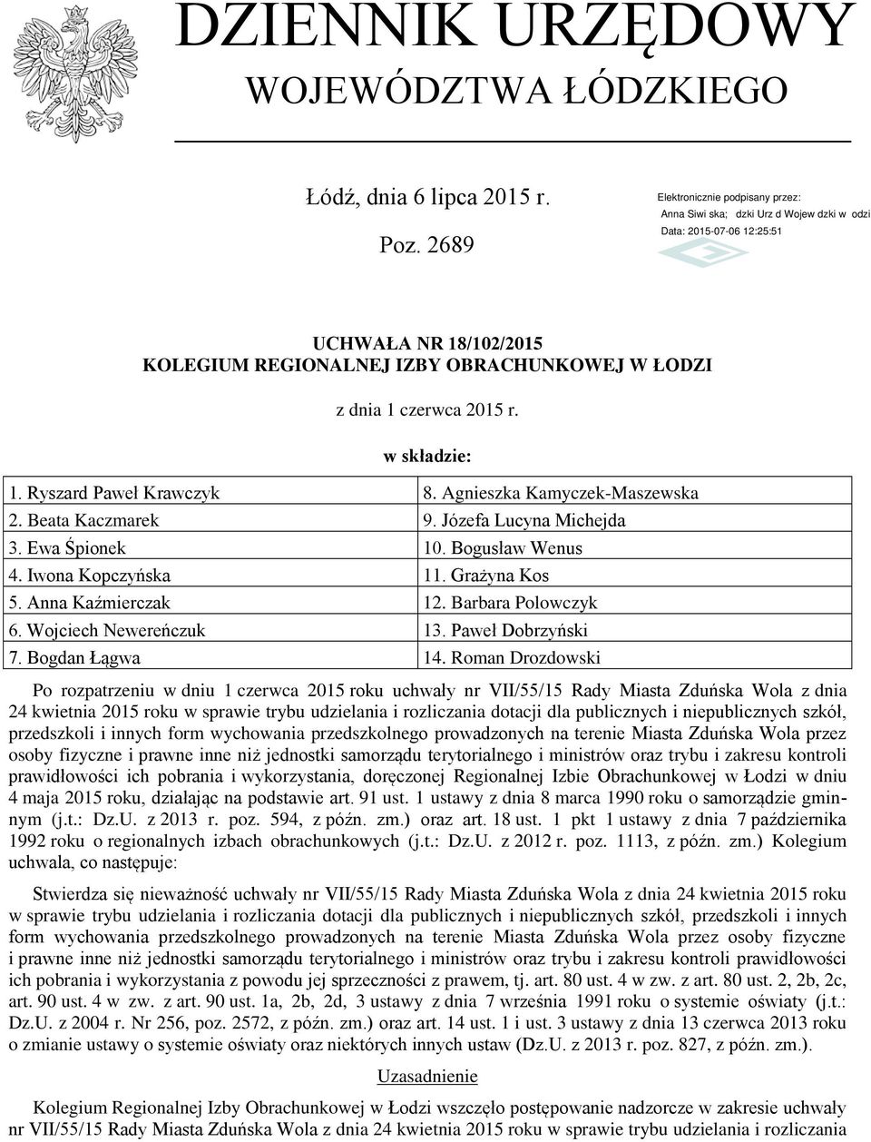Barbara Polowczyk 6. Wojciech Newereńczuk 13. Paweł Dobrzyński 7. Bogdan Łągwa 14.