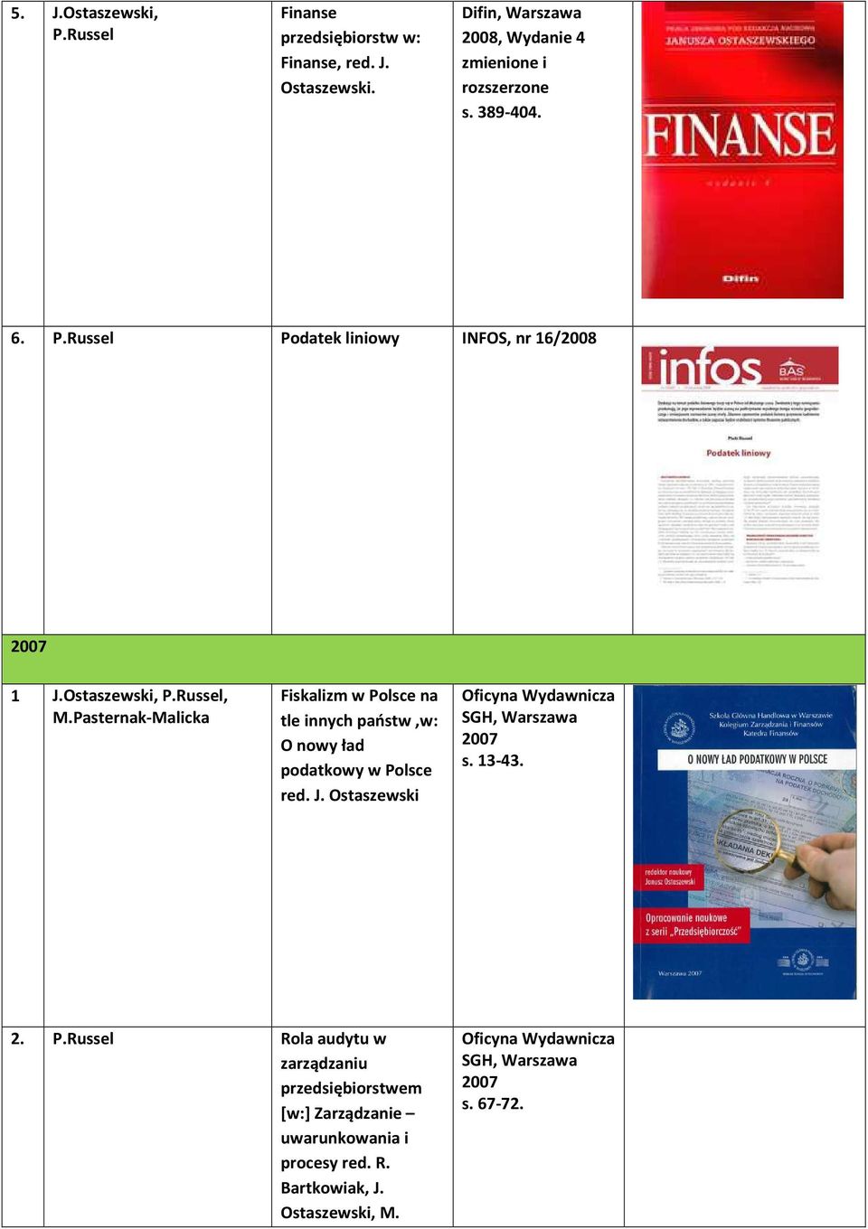 Ostaszewski, P.Russel, M.Pasternak-Malicka Fiskalizm w Polsce na tle innych państw,w: O nowy ład podatkowy w Polsce red. J.