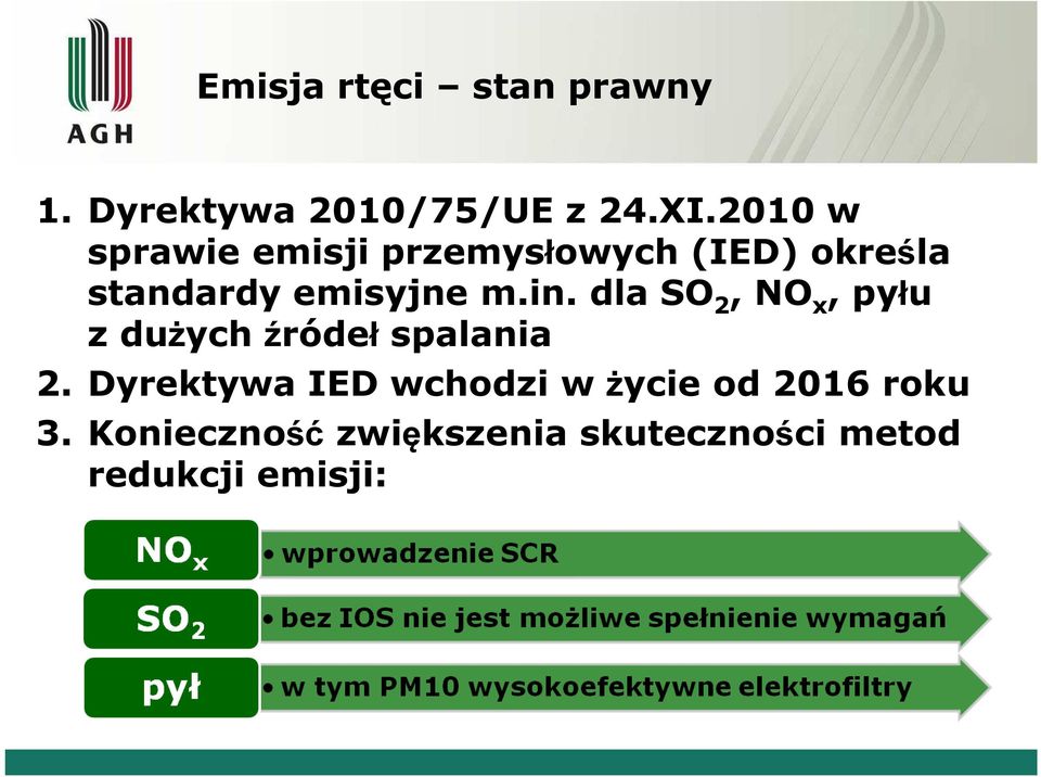 in. dla SO 2, NO x, pyłu z dużych źródeł spalania 2.