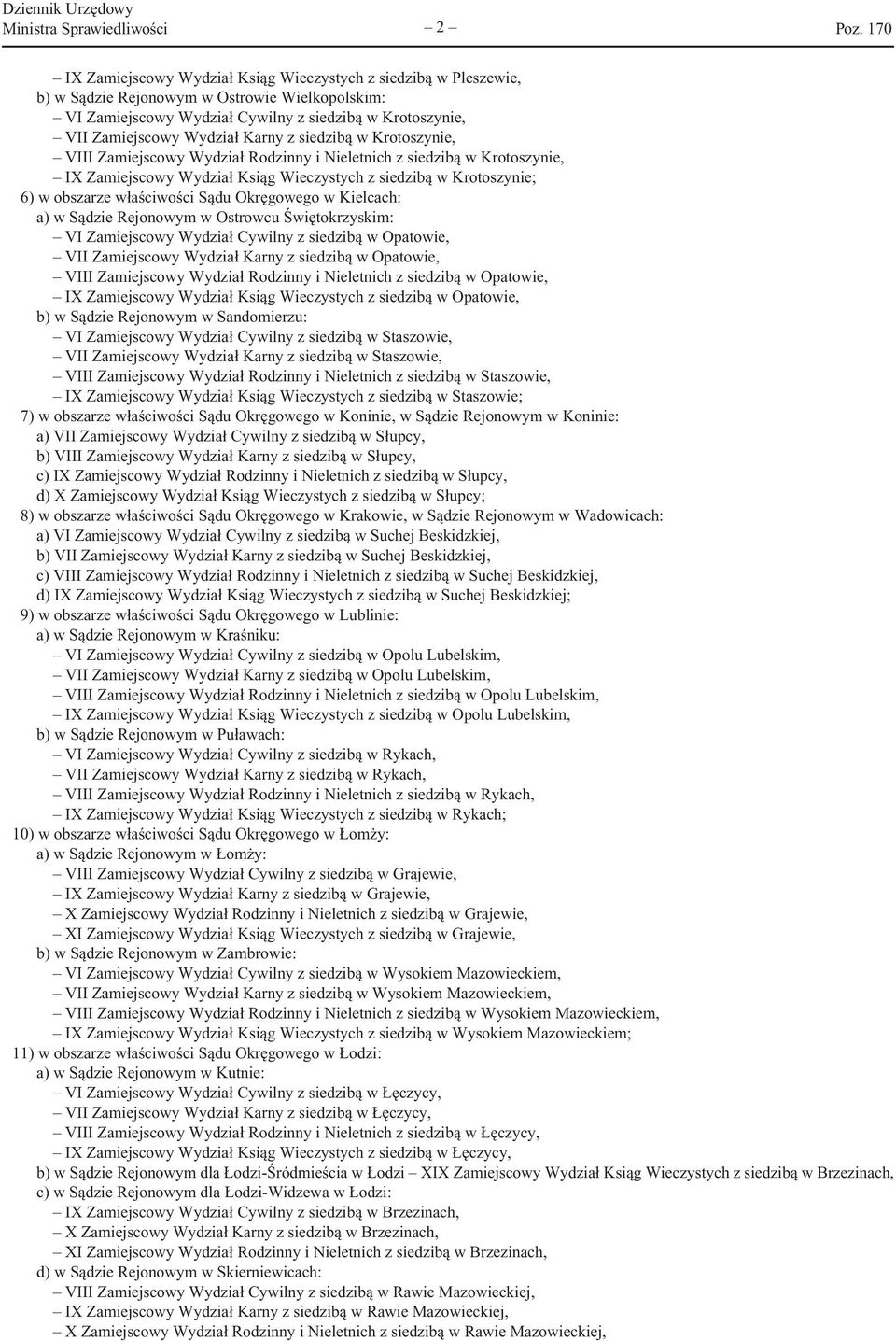 w obszarze właściwości Sądu Okręgowego w Kielcach: a) w Sądzie Rejonowym w Ostrowcu Świętokrzyskim: VI Zamiejscowy Wydział Cywilny z siedzibą w Opatowie, VII Zamiejscowy Wydział Karny z siedzibą w
