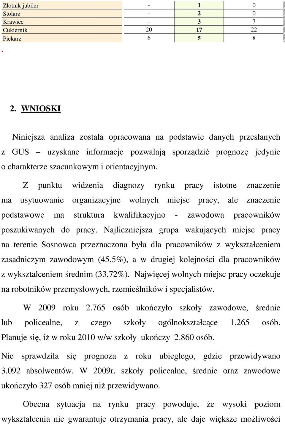 17 22 Piekarz 6 5 8. 2. WNIOSKI Niniejsza analiza została opracowana na podstawie danych przesłanych z GUS uzyskane informacje pozwalają sporządzić prognozę jedynie o charakterze szacunkowym i orientacyjnym.