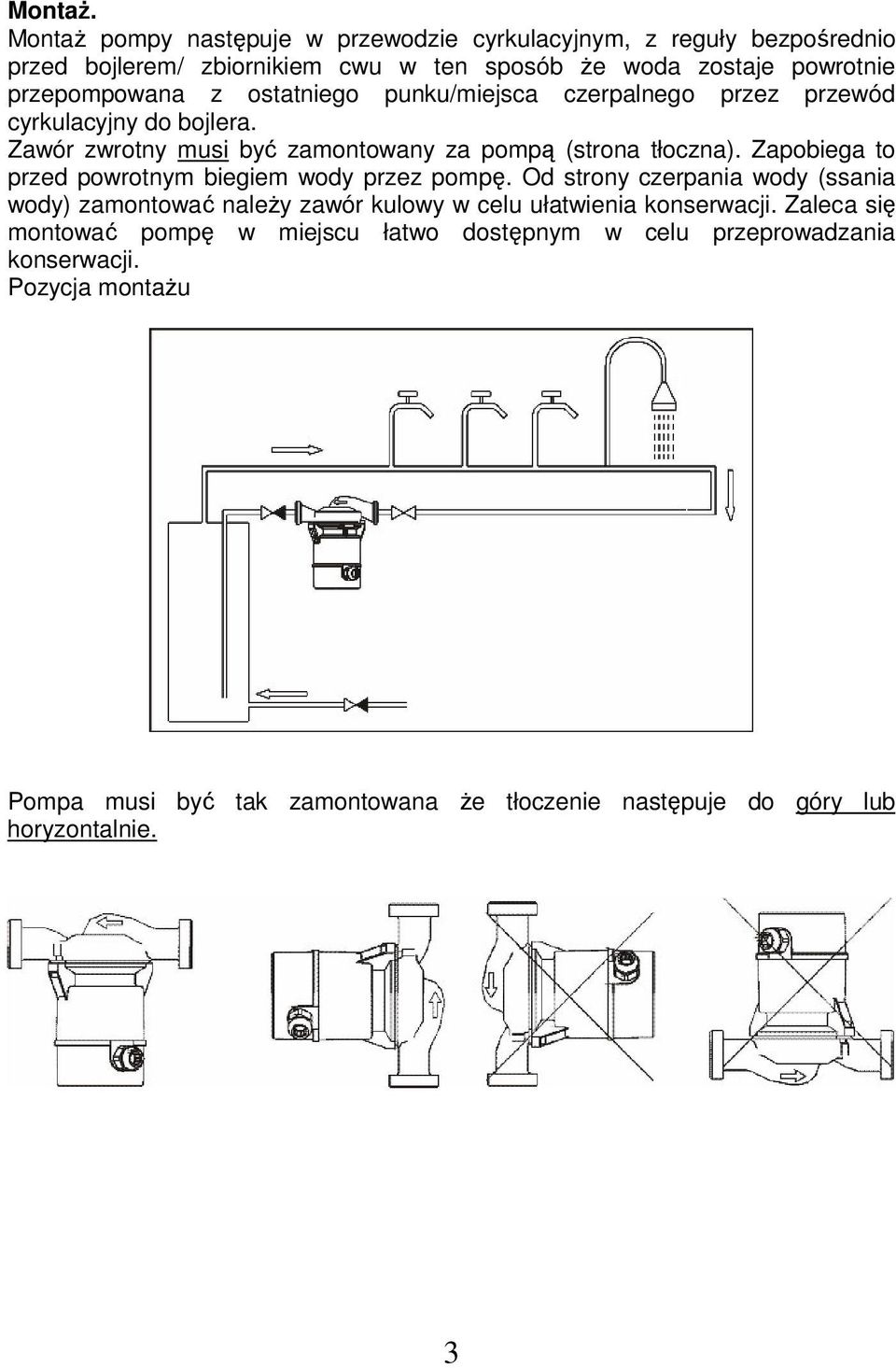 ostatniego punku/miejsca czerpalnego przez przewód cyrkulacyjny do bojlera. Zawór zwrotny musi być zamontowany za pompą (strona tłoczna).