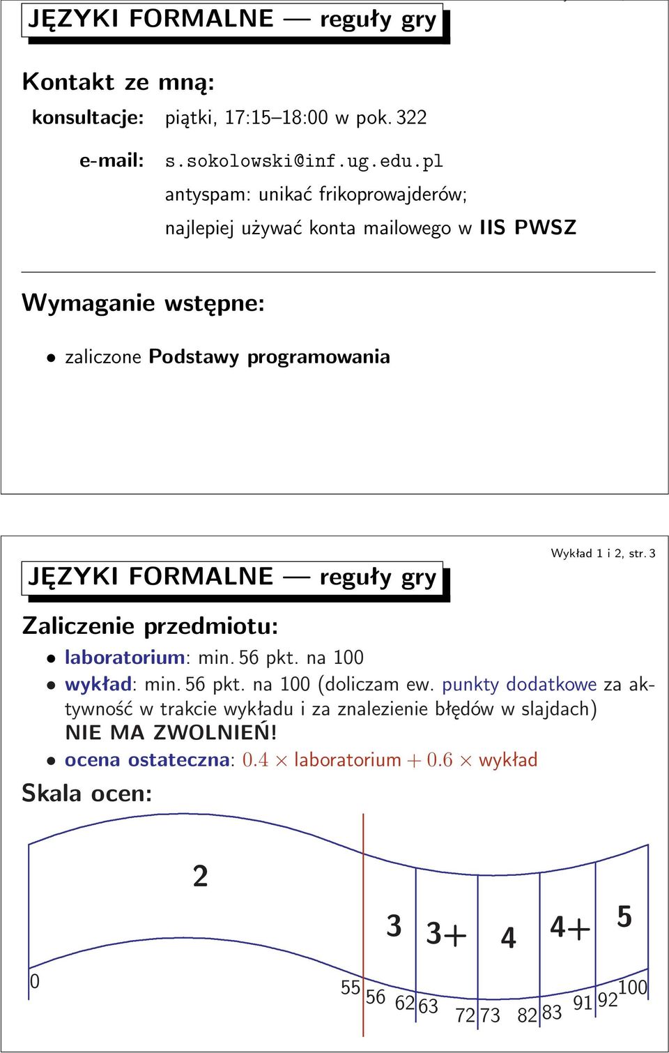 Wykład1i2,str3 Zaliczenie przedmiotu: laboratorium:min56pktna100 wykład:min56pktna100(doliczamewpunktydodatkowezaaktywność w trakcie wykładu i