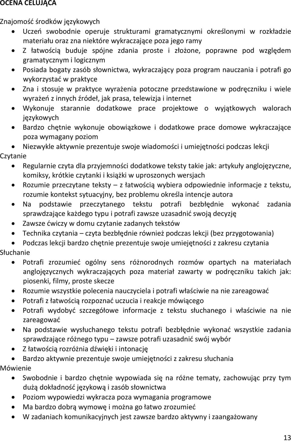 przedstawione w podręczniku i wiele wyrażeń z innych źródeł, jak prasa, telewizja i internet Wykonuje starannie dodatkowe prace projektowe o wyjątkowych walorach językowych Bardzo chętnie wykonuje