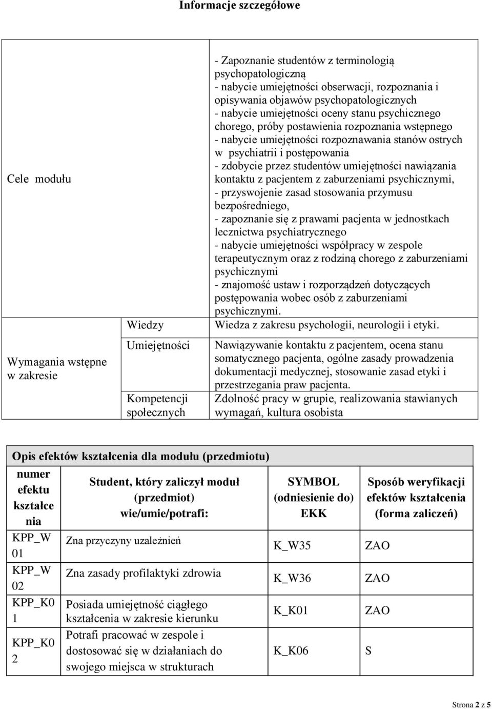 ostrych w psychiatrii i postępowania - zdobycie przez studentów umiejętności nawiązania kontaktu z pacjentem z zaburzeniami psychicznymi, - przyswojenie zasad stosowania przymusu bezpośredniego, -