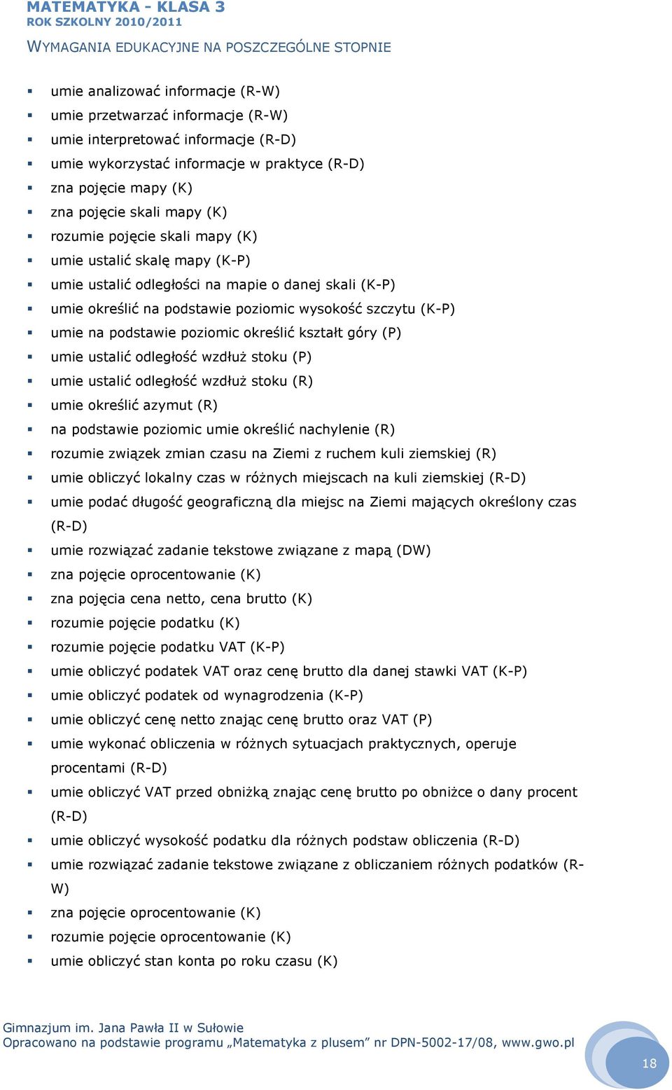 określić kształt góry (P) umie ustalić odległość wzdłuż stoku (P) umie ustalić odległość wzdłuż stoku (R) umie określić azymut (R) na podstawie poziomic umie określić nachylenie (R) rozumie związek