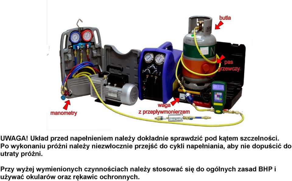 Po wykonaniu próżni należy niezwłocznie przejść do cykli napełniania, aby