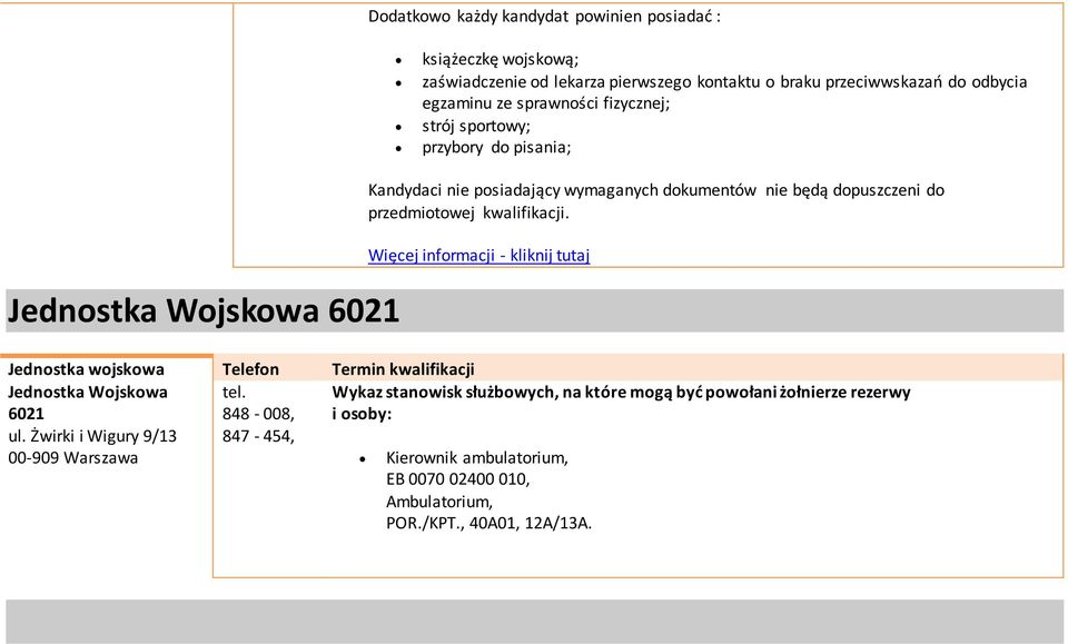 Żwirki i Wigury 9/13 00-909 Warszawa 848-008, 847-454, Kandydaci nie posiadający wymaganych dokumentów nie będą dopuszczeni do przedmiotowej kwalifikacji.