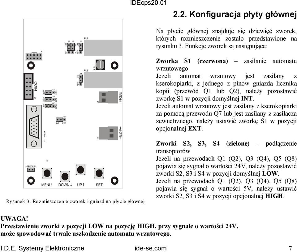 należy pozostawić zworkę S w pozycji domyślnej INT.