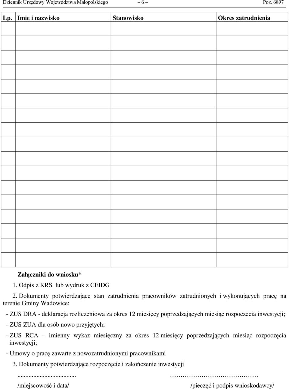 poprzedzających miesiąc rozpoczęcia inwestycji; - ZUS ZUA dla osób nowo przyjętych; - ZUS RCA imienny wykaz miesięczny za okres 12 miesięcy poprzedzających miesiąc rozpoczęcia