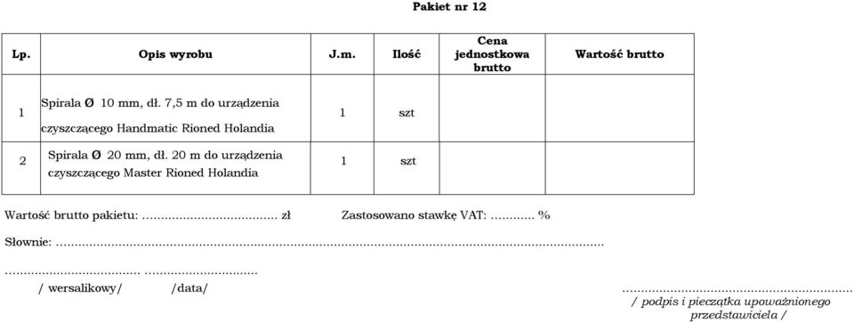 20 m do urządzenia czyszczącego Master Rioned Holandia 1 szt 1 szt Wartość