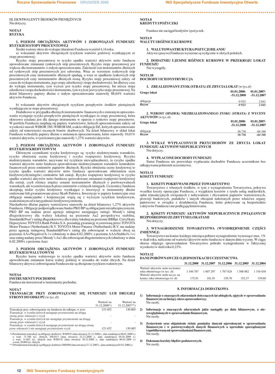 a) wskazanie aktywów obci¹ onych ryzykiem wartoœci godziwej wynikaj¹cym ze stopy procentowej; Ryzyko stopy procentowej to ryzyko spadku wartoœci aktywów netto funduszu spowodowane zmianami rynkowych