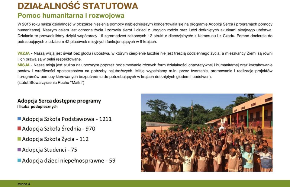 Działania te prowadziliśmy dzięki współpracy 16 zgromadzeń zakonnych i 2 struktur diecezjalnych: z Kamerunu i z Czadu.