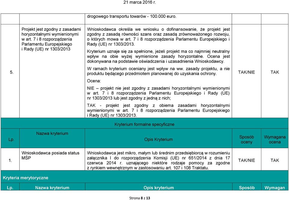 rozwoju, o których mowa w art. 7 i 8 rozporządzenia Parlamentu Europejskiego i Rady (UE) nr 1303/2013.