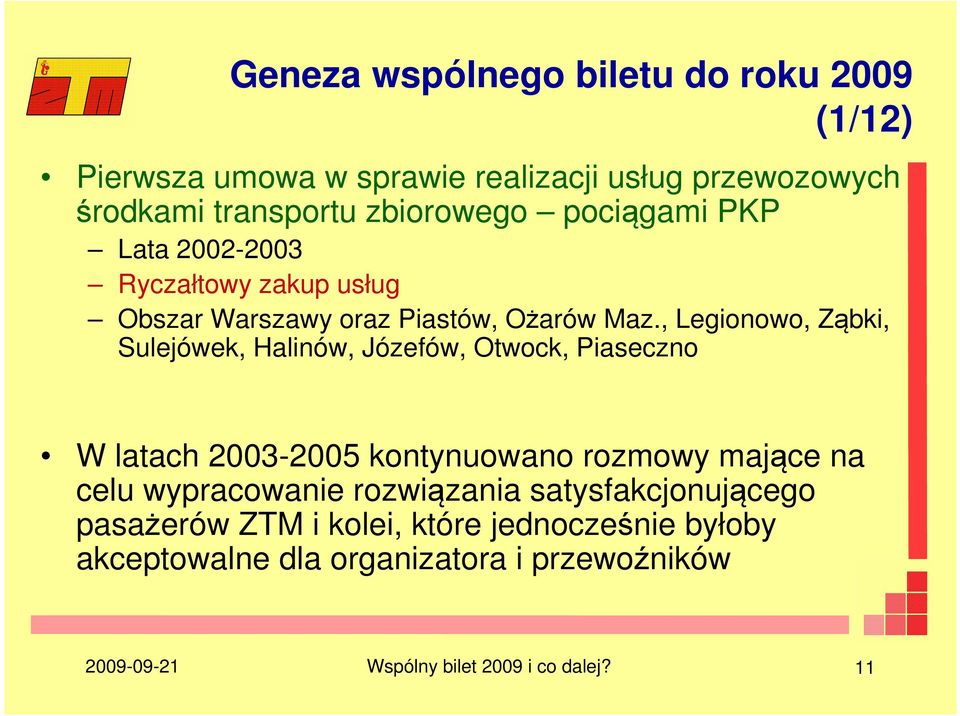 , Legionowo, Ząbki, Sulejówek, Halinów, Józefów, Otwock, Piaseczno W latach 2003-2005 kontynuowano rozmowy mające na celu