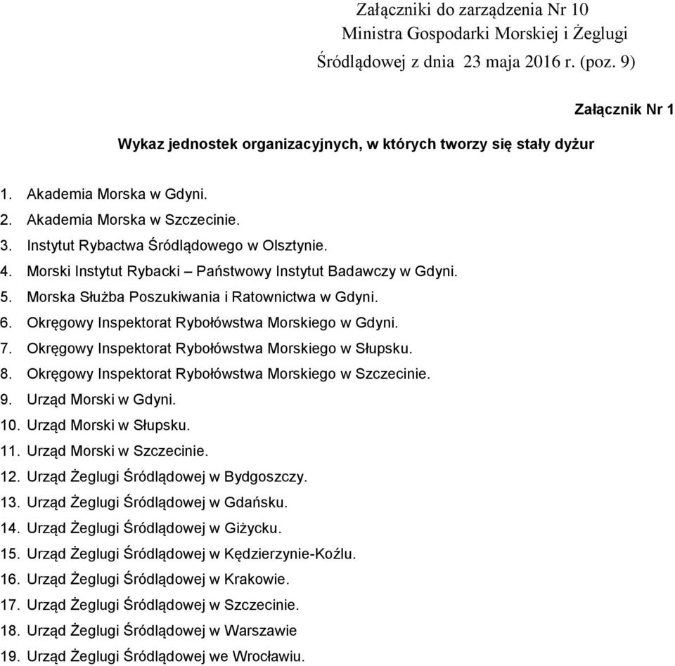 Morska Służba Poszukiwania i Ratownictwa w Gdyni. 6. Okręgowy Inspektorat Rybołówstwa Morskiego w Gdyni. 7. Okręgowy Inspektorat Rybołówstwa Morskiego w Słupsku. 8.