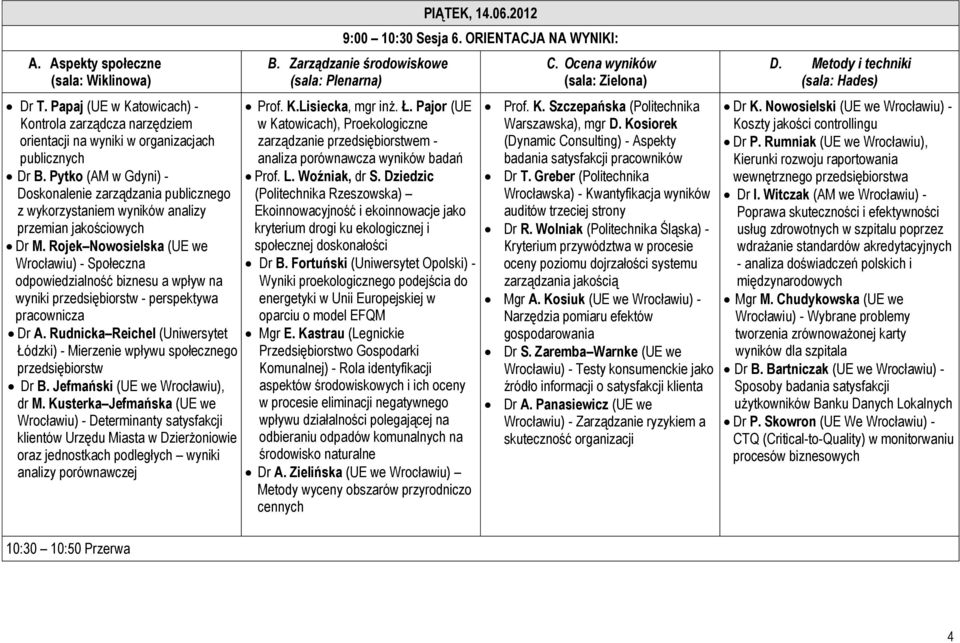 Rojek Nowosielska (UE we Wrocławiu) - Społeczna odpowiedzialność biznesu a wpływ na wyniki przedsiębiorstw - perspektywa pracownicza Dr A.