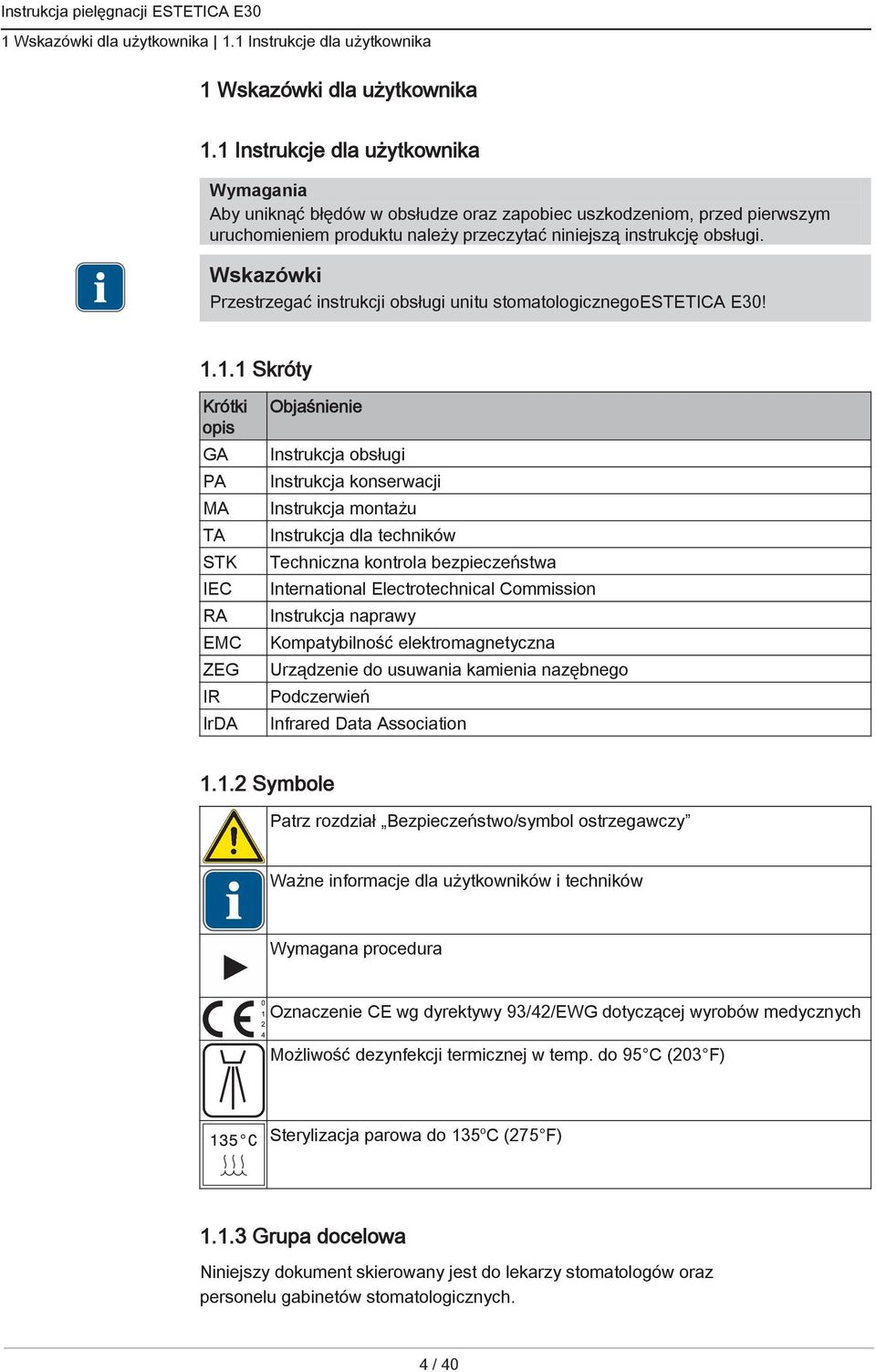 Przestrzegać instrukcji obsługi unitu stomatologicznegoestetica E30! 1.