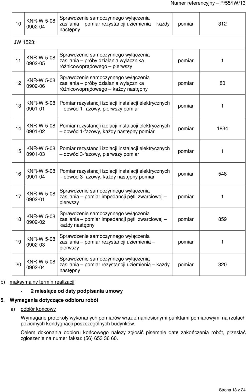 rezystancji izolacji instalacji elektrycznych obwód 1-fazowy, pierwszy pomiar pomiar 1 14 0901-02 Pomiar rezystancji izolacji instalacji elektrycznych obwód 1-fazowy, kaŝdy następny pomiar pomiar