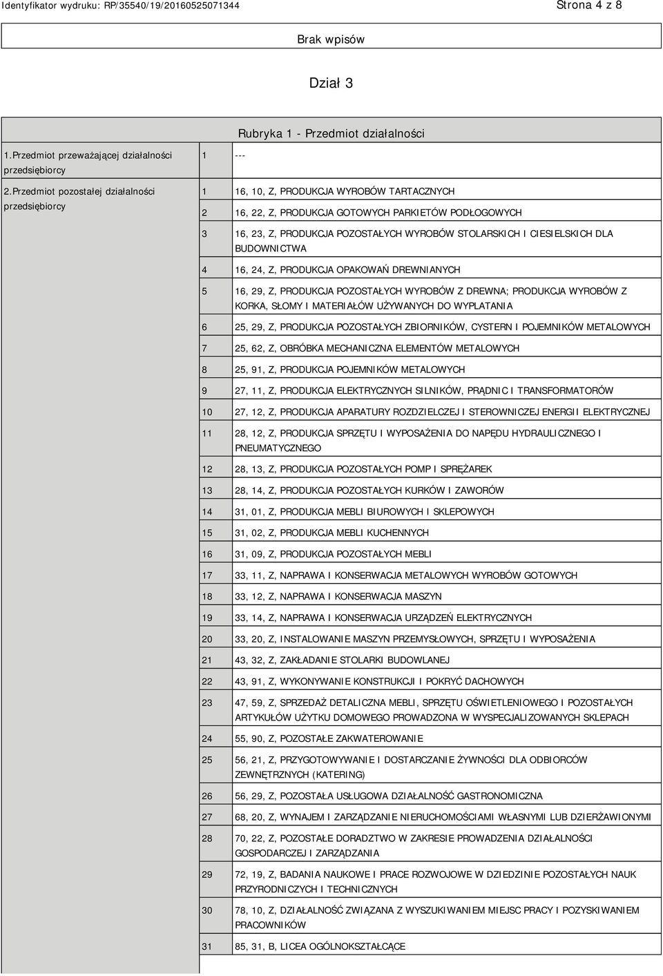 STOLARSKICH I CIESIELSKICH DLA BUDOWNICTWA 4 16, 24, Z, PRODUKCJA OPAKOWAŃ DREWNIANYCH 5 16, 29, Z, PRODUKCJA POZOSTAŁYCH WYROBÓW Z DREWNA; PRODUKCJA WYROBÓW Z KORKA, SŁOMY I MATERIAŁÓW UŻYWANYCH DO