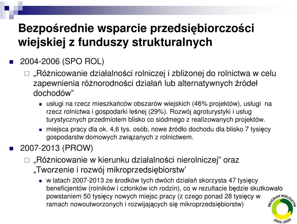 Rozwój agroturystyki i usług turystycznych przedmiotem blisko co siódmego z realizowanych projektów. miejsca pracy dla ok. 4,6 tys.
