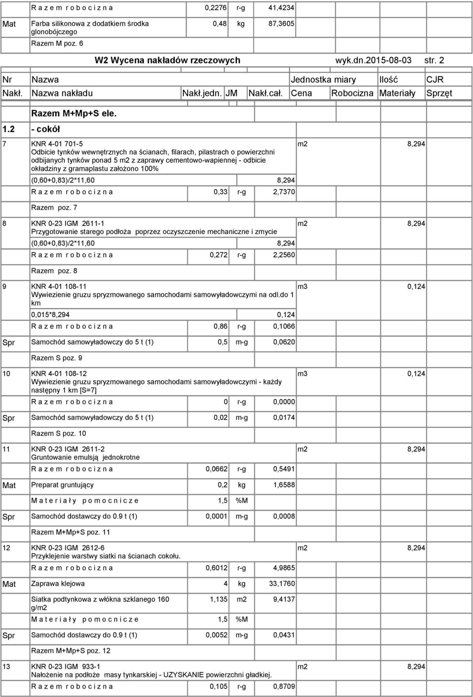 założono 100% (0,60+0,83)/2*11,60 8,294 R a z e m r o b o c i z n a 0,33 r-g 2,7370 Razem poz.