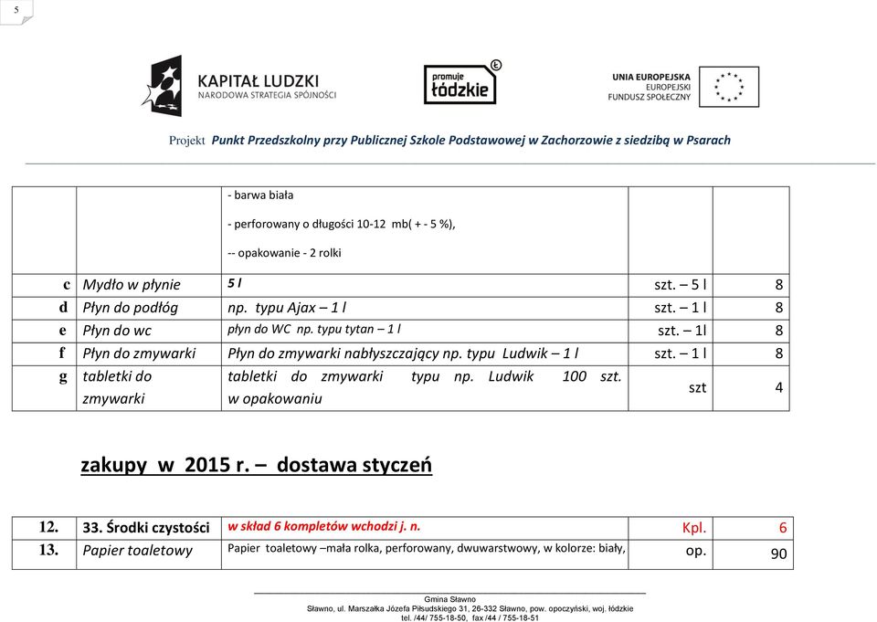 typu Ludwik 1 l szt. 1 l 8 g tabletki do zmywarki tabletki do zmywarki typu np. Ludwik 100 szt. w opakowaniu szt 4 zakupy w 2015 r.