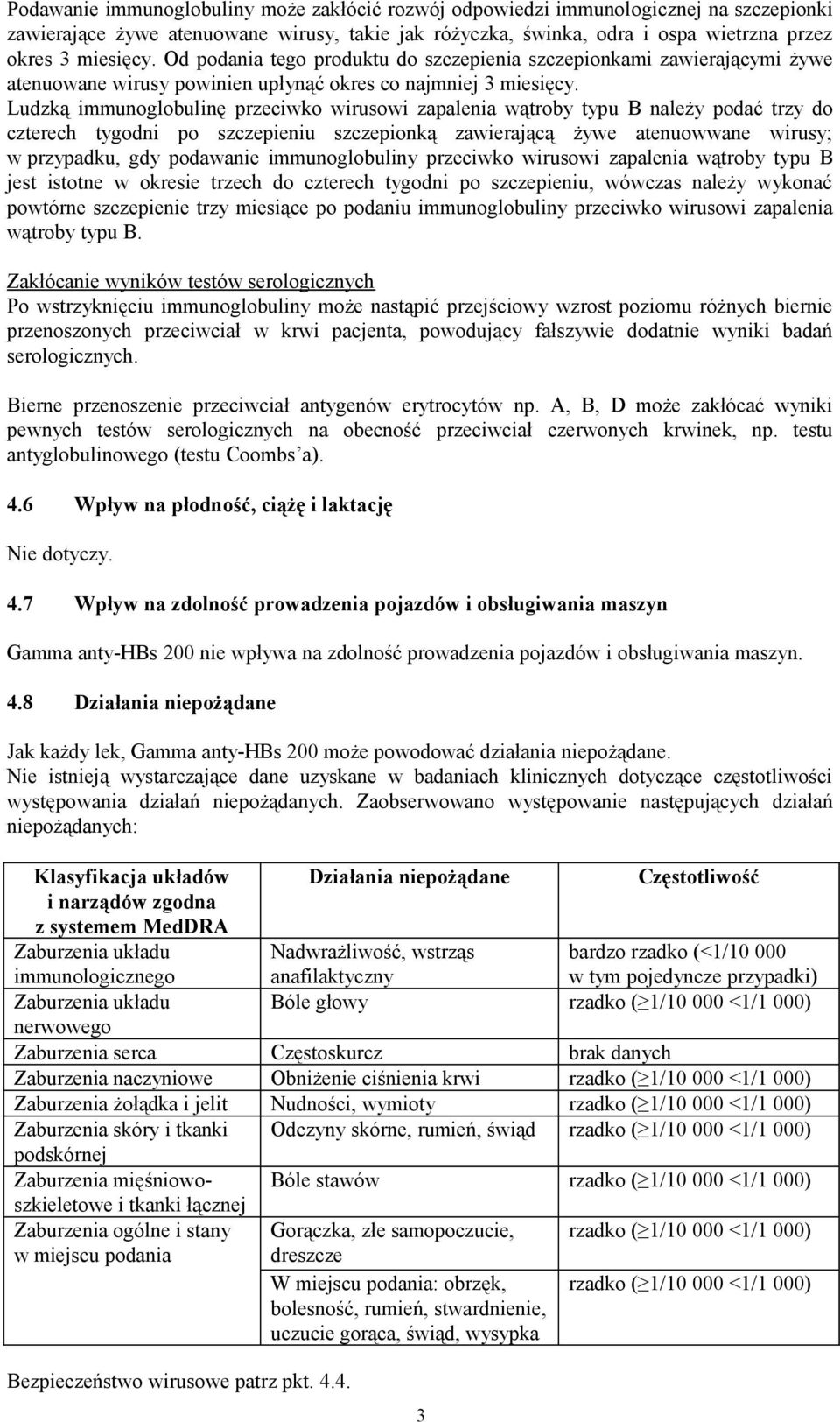 Ludzką immunoglobulinę przeciwko wirusowi zapalenia wątroby typu B należy podać trzy do czterech tygodni po szczepieniu szczepionką zawierającą żywe atenuowwane wirusy; w przypadku, gdy podawanie