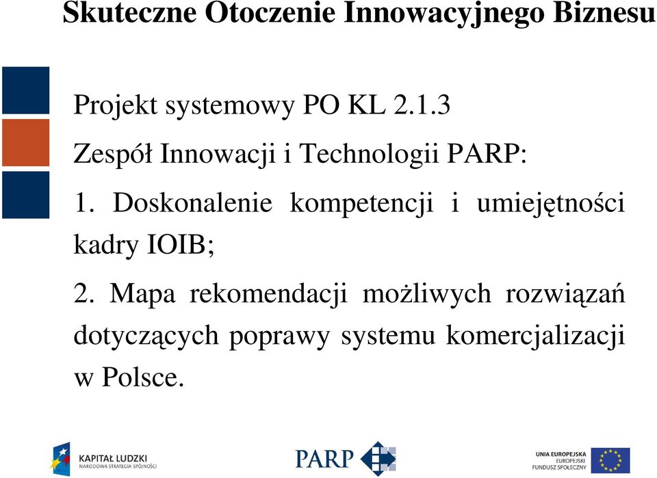 Doskonalenie kompetencji i umiejętności kadry IOIB; 2.