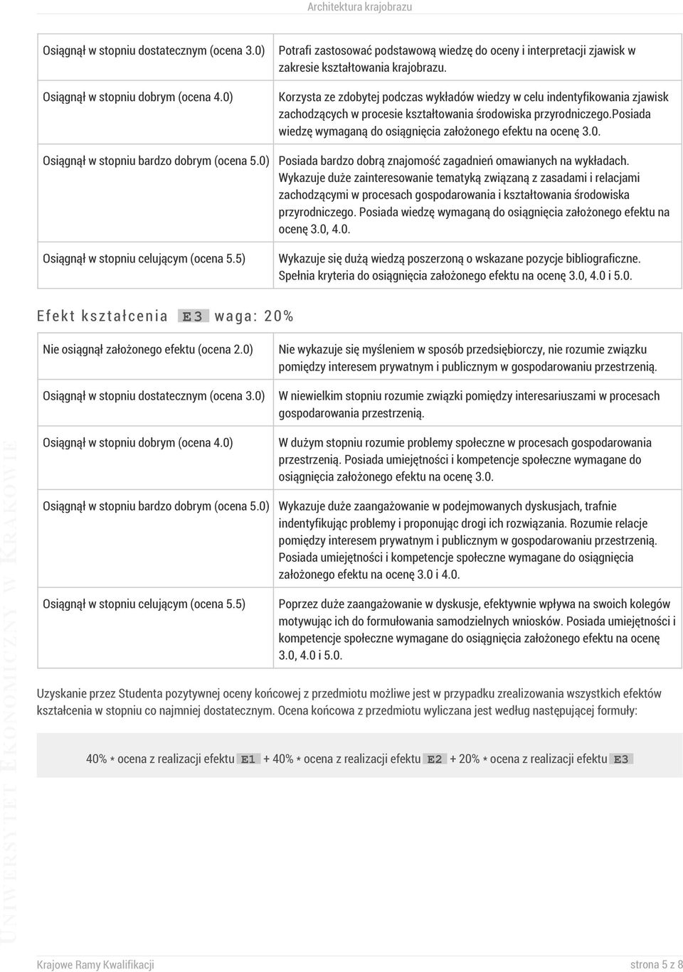 Korzysta ze zdobytej podczas wykładów wiedzy w celu indentyfikowania zjawisk zachodzących w procesie kształtowania środowiska przyrodniczego.