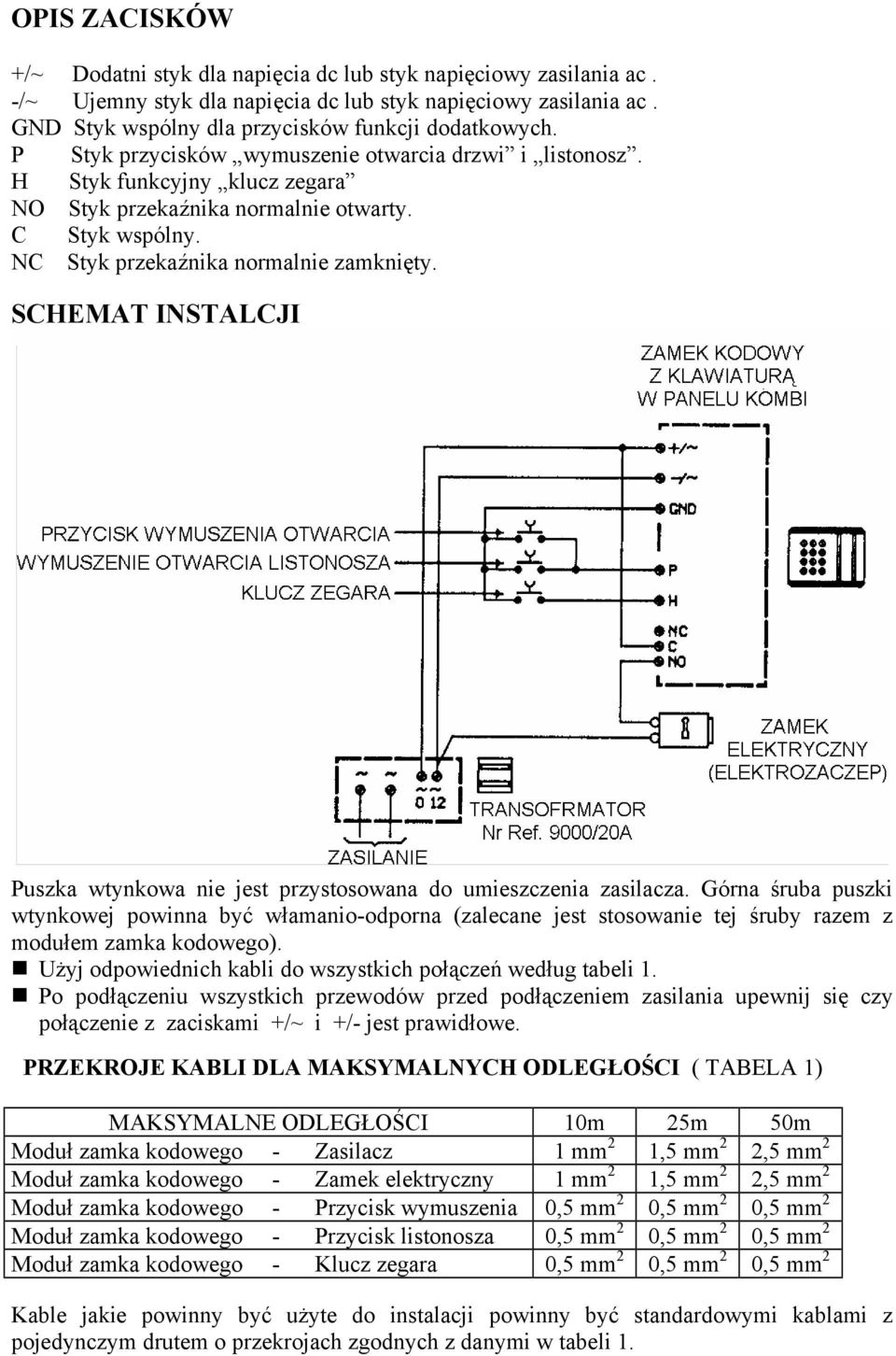 SCHEMAT INSTALCJI Puszka wtynkowa nie jest przystosowana do umieszczenia zasilacza.